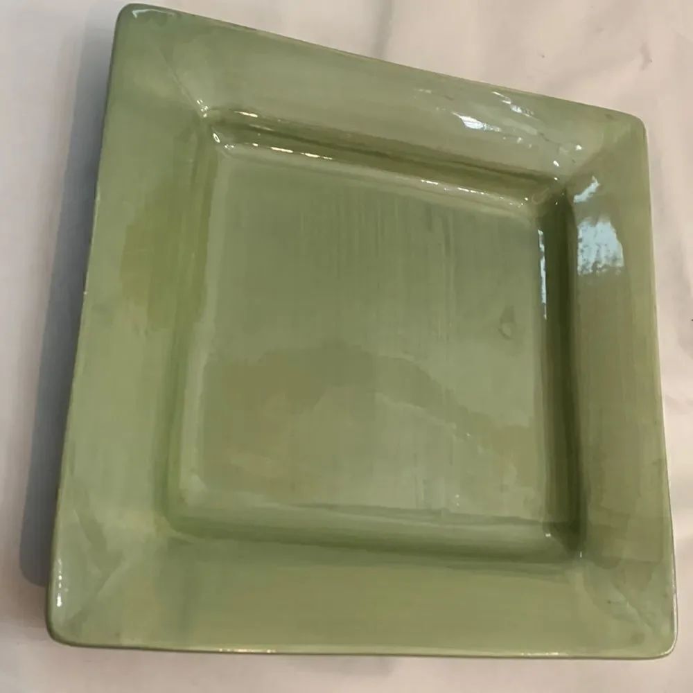Pier 1 Hand Painted Earthenware 10 1/2 Inches Square Dinner Plate Heavy Glossy